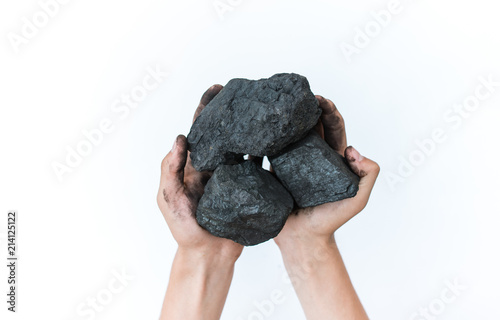Wallpaper Mural Coal mining: coal miner in hands. The idea of the picture is to extract a mineral or energy source that protects the environment. Industrial coals. Volcanic rocks. Isolated over white background Torontodigital.ca