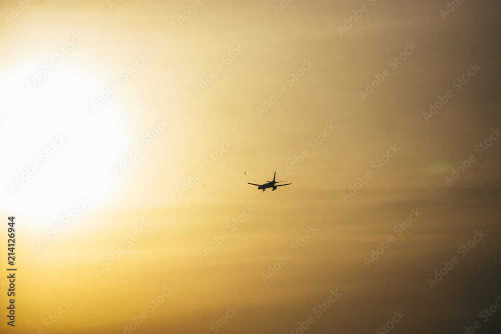 Aircraft flight at sunset