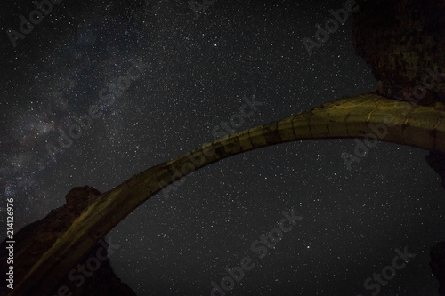 Night photography from the ruins of an ancient hermitage located near Guijo de Granadilla. Ermita de Hojaranzo. Extremadura, Spain. photo