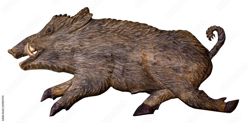 Wooden hand made, wild boar isolated on white Wooden hand made, wild boar isolated on white