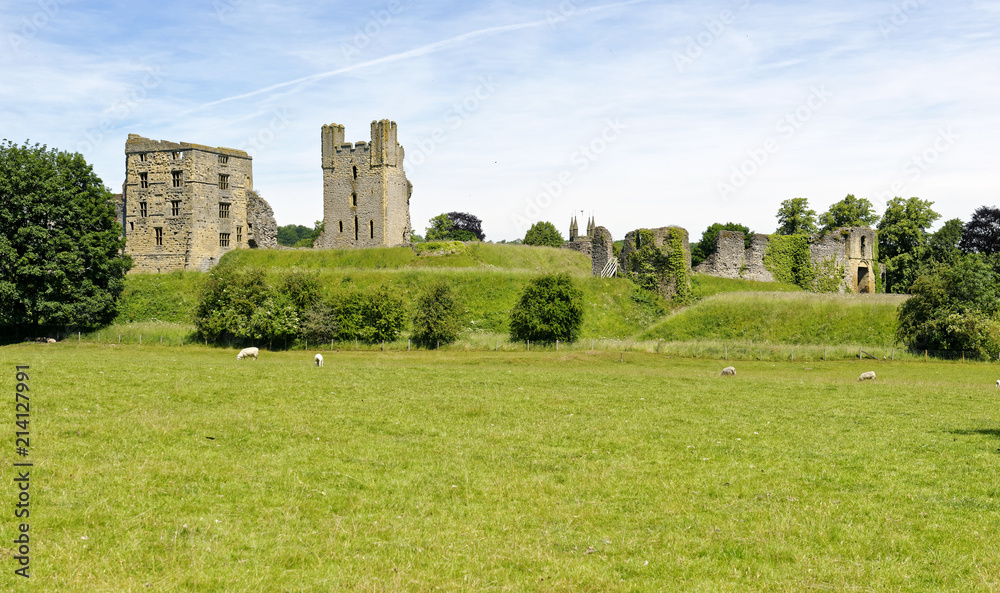 Ruins of medieval Helmsley Castle in the small market town of Helmsley in North Yorkshire, England