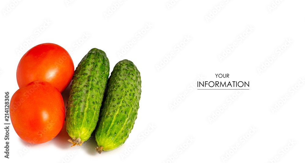 Tomatoes and cucumbers pattern on white background isolation Tomatoes and cucumbers pattern on white background isolation