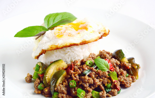 Stir Fried Basil with Pork and Fried egg is Thai street food Pad kra pao is one of Thailand’s most beloved street food.