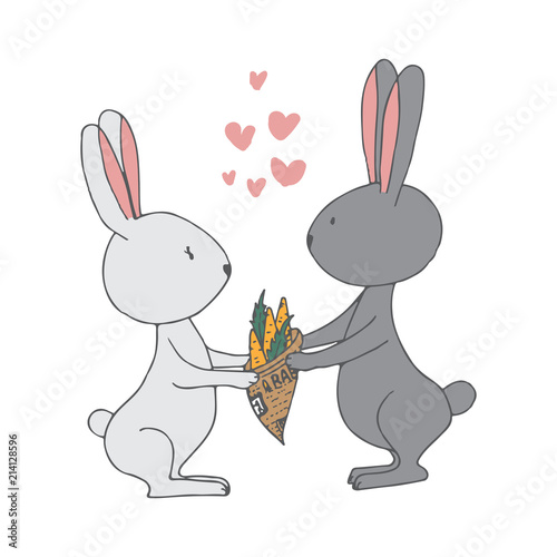 Bunnys life cartoon illustration. Hand draving illustration.  photo