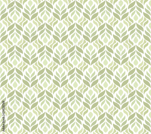 Elegant Green Floral Vector Seamless Pattern. Decorative Flower Illustration. Abstract Art Deco Background.