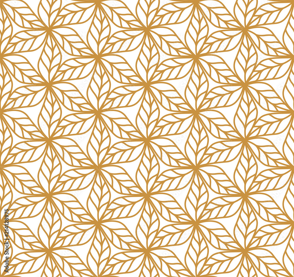 Vector Geometric Golden Leaf Seamless Pattern. Abstract leaves texture.