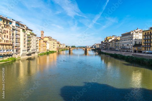 Colorful old buildings line the Arno River in Florence  Italy