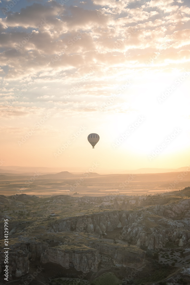 Flight in a hot air balloon. Beautiful view from the height of the flight in a hot air balloon. Bright balloons