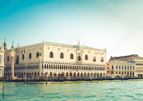 San Marco embankment and Doge palace at summer day, Venice, Italy, toned