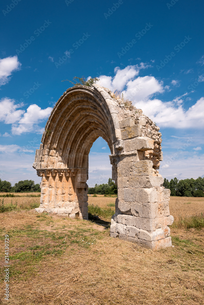 Naklejka premium Ruined medieval arch of San Miguel de Mazarreros, in Olmillos de Sasamon. Burgos, Spain.