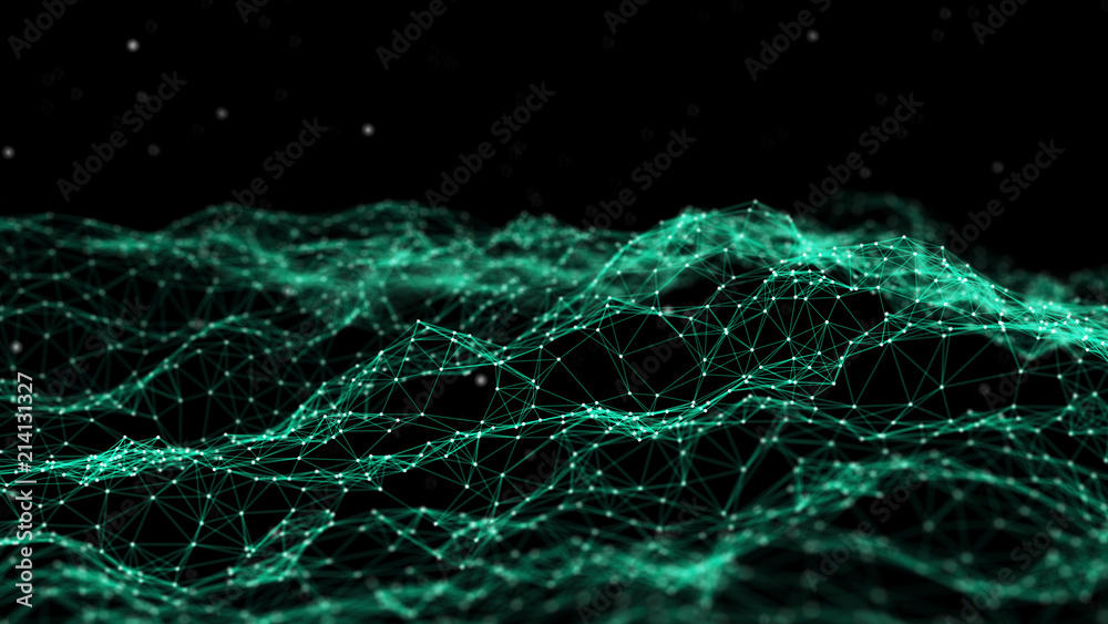 Network connection dots and lines. Technology background. Plexus. Big data background. Green. 3d rendering. Network connection dots and lines. Technology background. Plexus. Big data background. Green. 3d rendering.