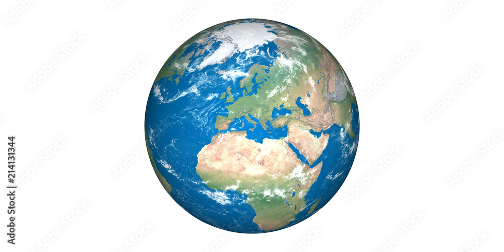 Planet earth europe white background