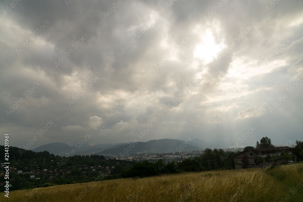 Sunrise and sunset over the hills and town. Slovakia Sunrise and sunset over the hills and town. Slovakia