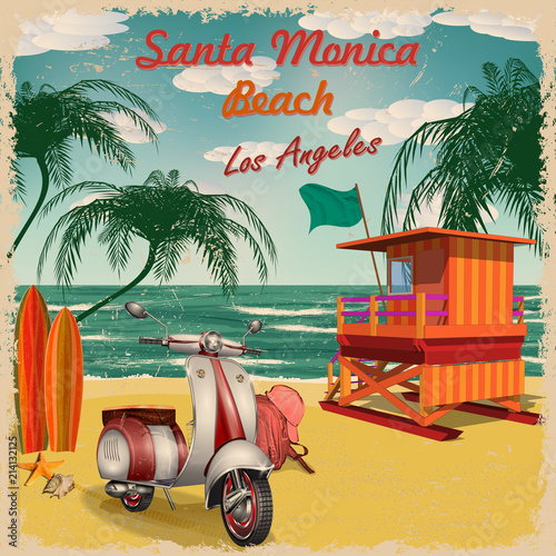 Santa Monica Beach, California retro poster.