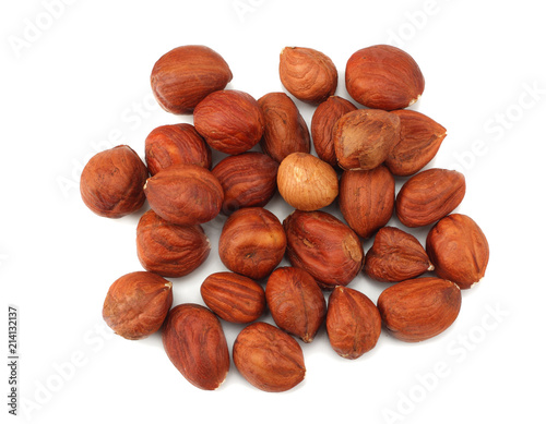 hazelnuts isolated on white background. top view