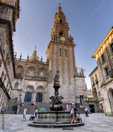 View of monumental Clock tower in Santiago de Compostela cathedral. photo