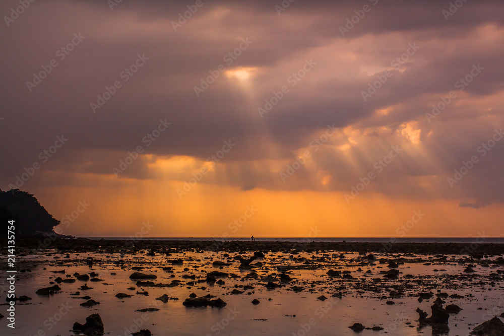 Obraz premium Light through the clouds sea Nai Yang Beach Phuket Thailand