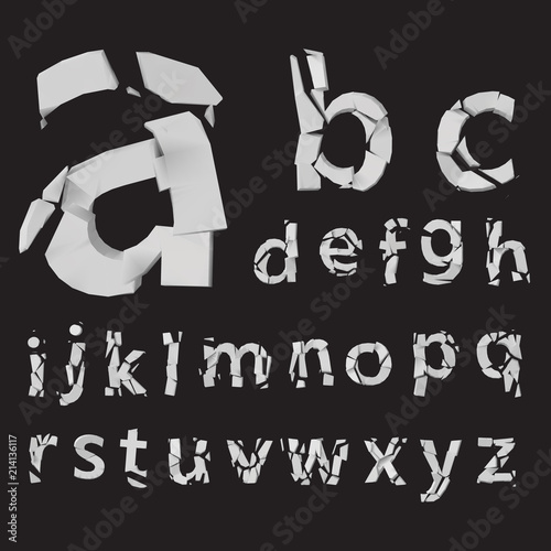 3d styled vector fractured letters set
