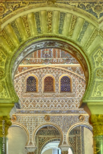 Royal Alcazar  detail of  Salon de Embajadores    Ambassador s Hall  Sevilla  Andaluc  a  Spain