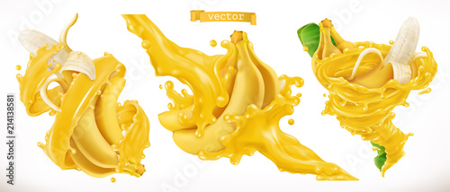 Banana juice. Fresh fruit 3d realistic vector icon