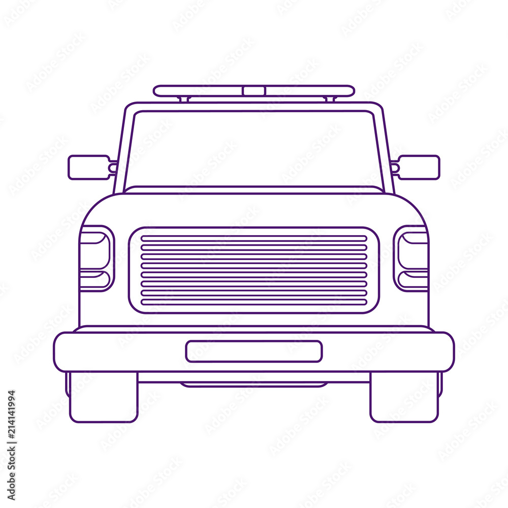 Service truck car orange lights. Evacuation pick up. Front view linear illustration. Service truck car orange lights. Evacuation pick up. Front view linear illustration.