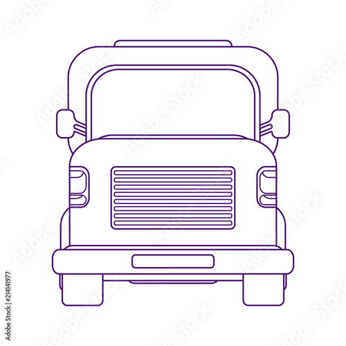 Lorry car front view. Truck for transportation various objects. Vector linear illustration.