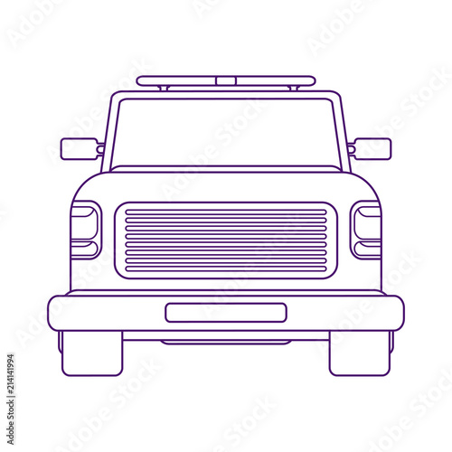 Service truck car orange lights. Evacuation pick up. Front view linear illustration.