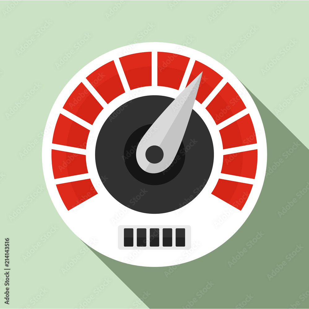 Red white speedometer icon. Flat illustration of red white speedometer vector icon for web design