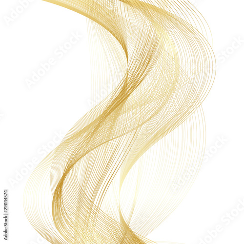 Abstract Structural Curved Background. Golden Lines and Yellow Waves. Raster. 3d Illustration