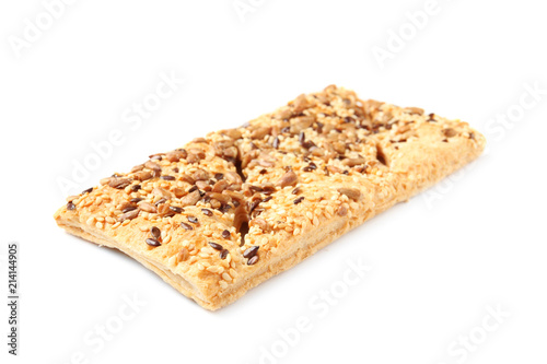 Grain cereal cookie on white background. Healthy snack