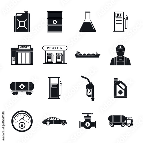 Petrol station gas fuel shop icons set. Simple illustration of 16 petrol station gas fuel shop vector icons for web