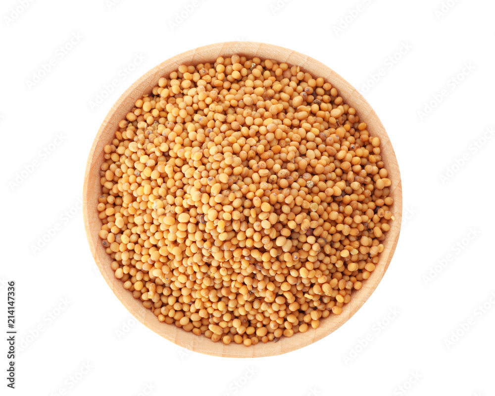 Bowl with mustard seeds on white background. Different spices Bowl with mustard seeds on white background. Different spices