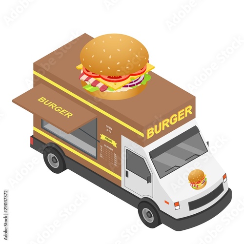 Burger truck icon. Isometric of burger truck vector icon for web design isolated on white background