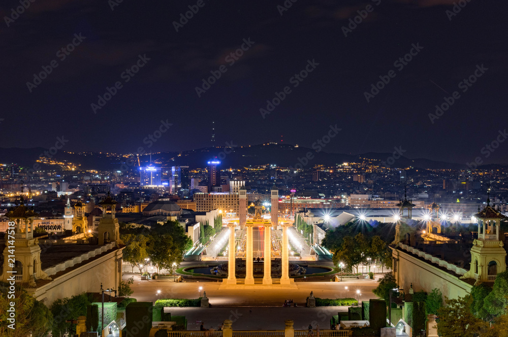 View of Barcelona at night from Monjuic