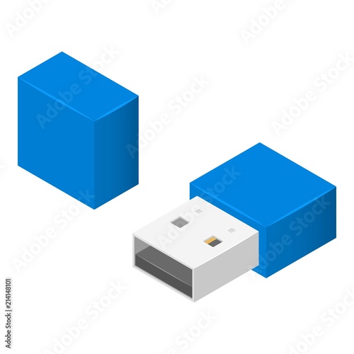 Small usb flash icon. Isometric of small usb flash vector icon for web design isolated on white background