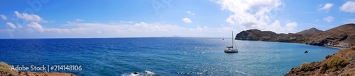 Panoramic view of the stunning coastline in (Akrotiri), Santorini, Greece