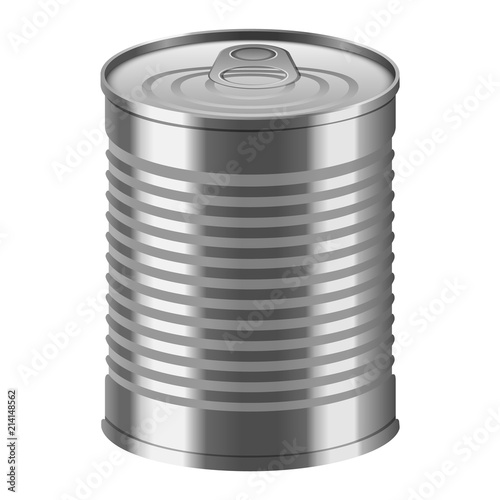 Tin can mockup. Realistic illustration of tin can vector mockup for web design isolated on white background