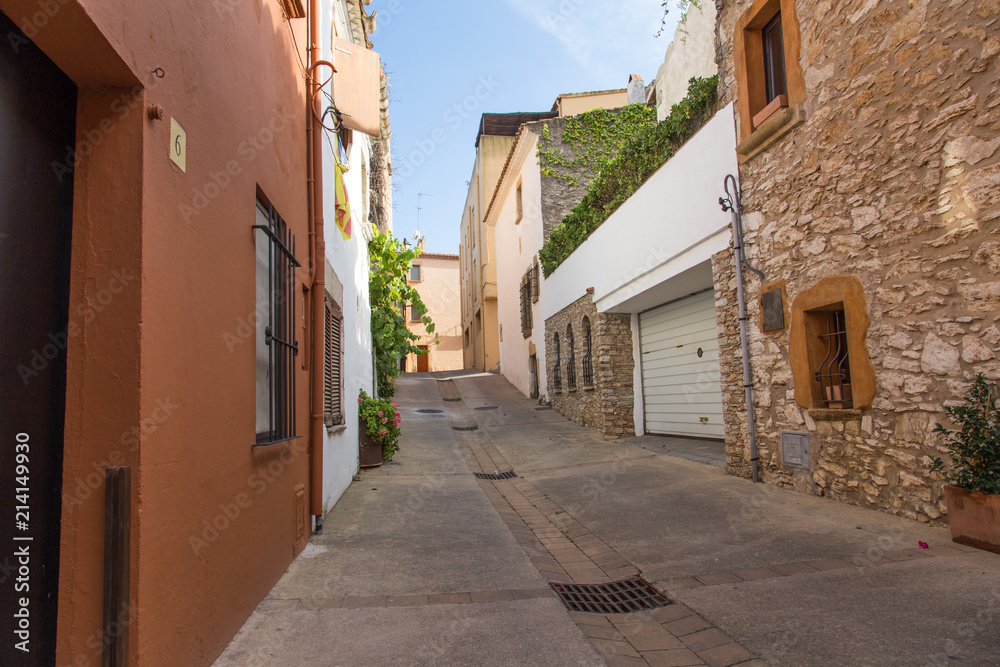 streets of the city of Begur in Spain, a sunny day
