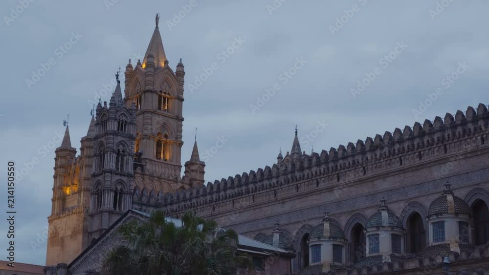 Lit Cathedral in Palermo at dawn Lit Cathedral in Palermo at dawn