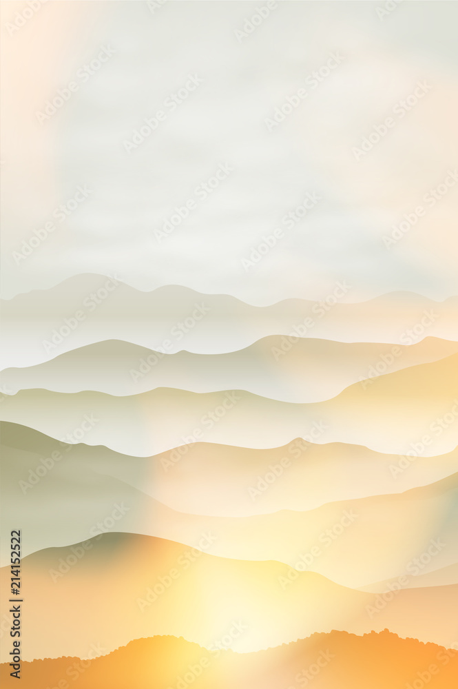 Mountains in the fog. Summer background EPS10 vector.