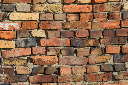 Old red brick wall, grunge background.