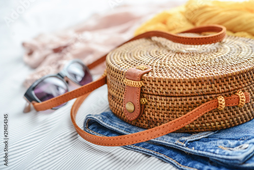 Fashionable handmade natural organic rattan bag photo