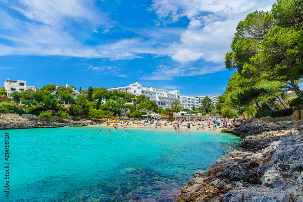 Blue sea in Cala Gran region of Palma de Mallorca. Summer holiday on the beach, in Spain