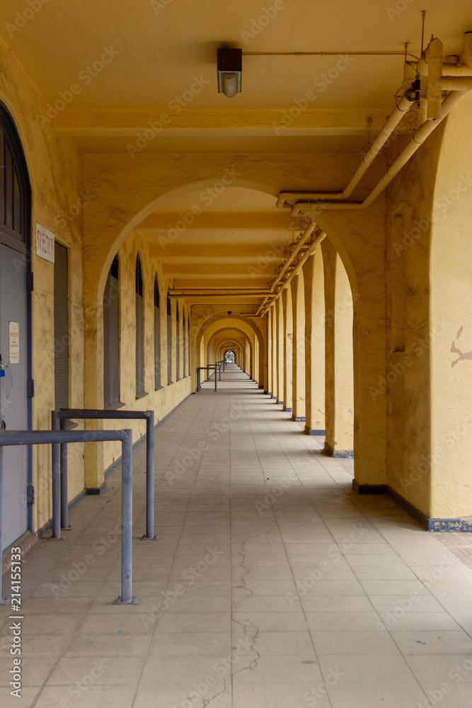 A Long Glowing Yellow Colonnade