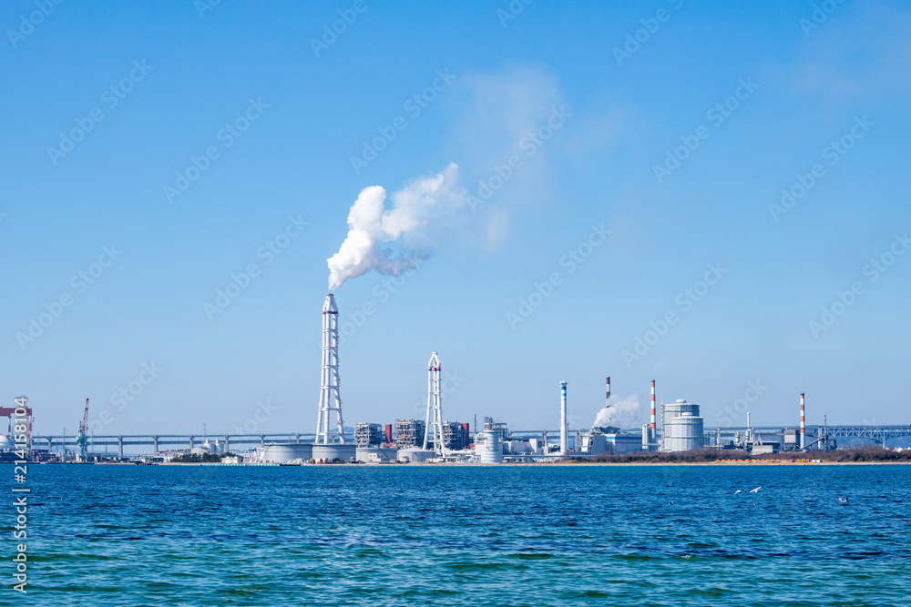 Seto Ohashi Bridge and Industrial complex in the seto inland sea,Sakaide,Kagawa,Shikoku,Japan