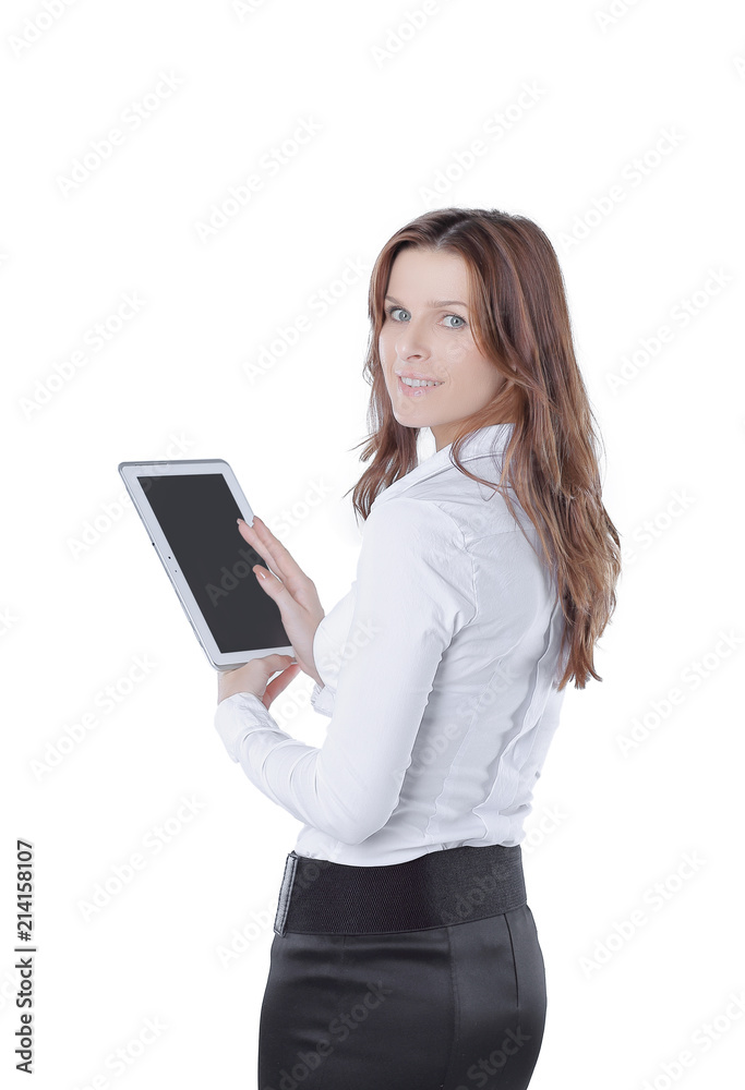 modern business woman using a digital tablet. isolated on white modern business woman using a digital tablet. isolated on white