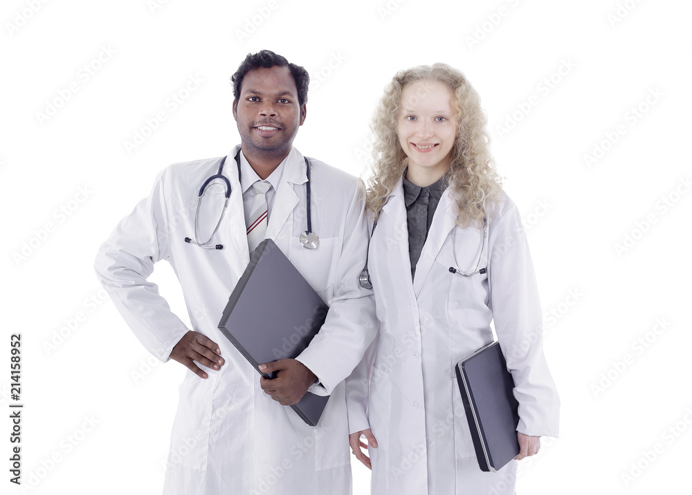 two doctors of the medical center with laptops two doctors of the medical center with laptops