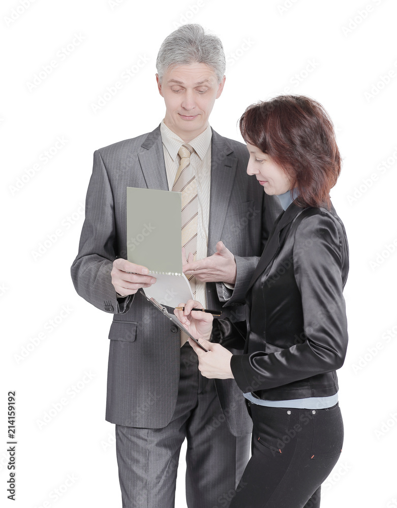 businessman and female assistant discussing work issues. businessman and female assistant discussing work issues.