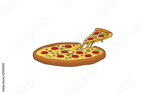 Delicious Big Tray Of Pizza Slice Logo Design Illustration