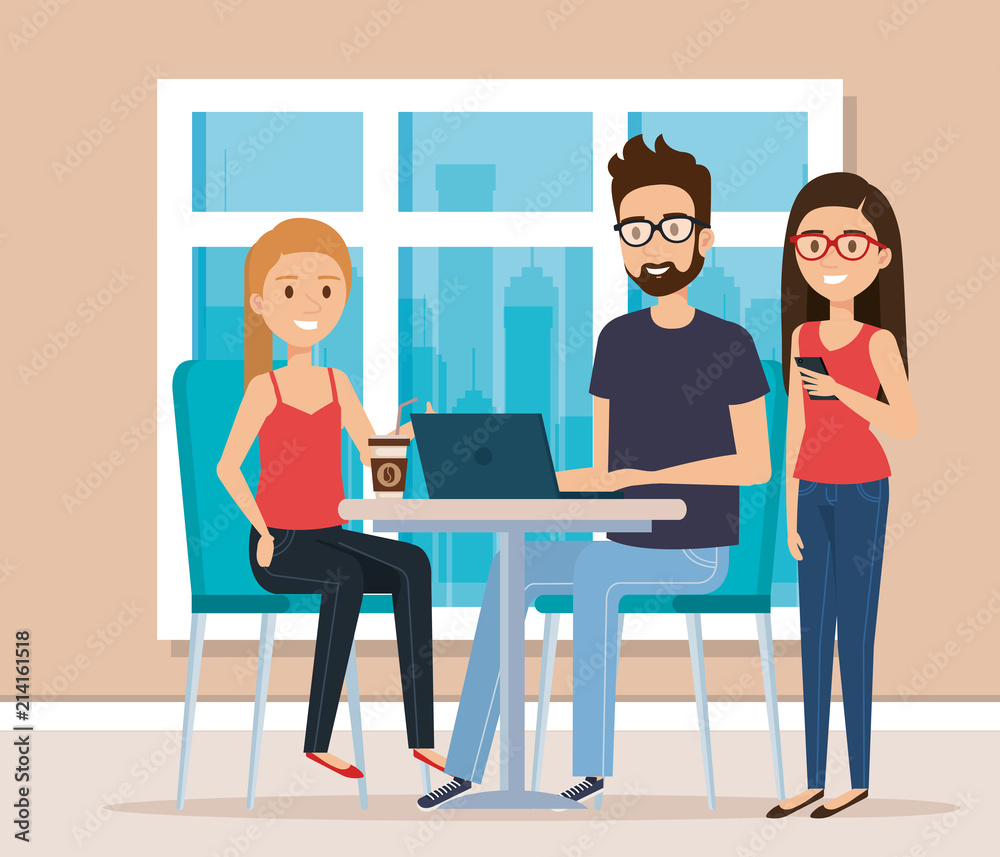 young people in the workplace scene vector illustration design